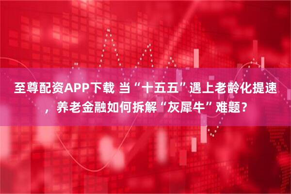 至尊配资APP下载 当“十五五”遇上老龄化提速，养老金融如何拆解“灰犀牛”难题？